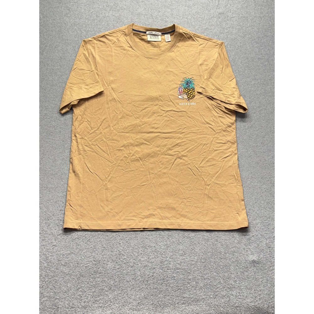 Scotch & Soda Mens Pineapple Graphic T-Shirt Tan Cotton Crew Neck Large